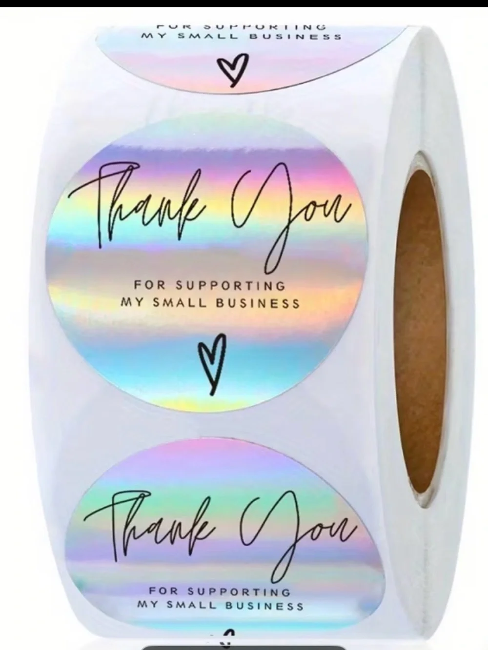 Holographic Thank You Stickers – Silver Iridescent Roll 500